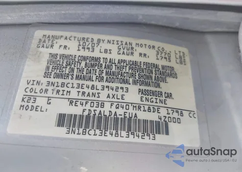 2008 Nissan Versa 1.8S из США, поврежденный, VIN 3N1BC13E48L394293